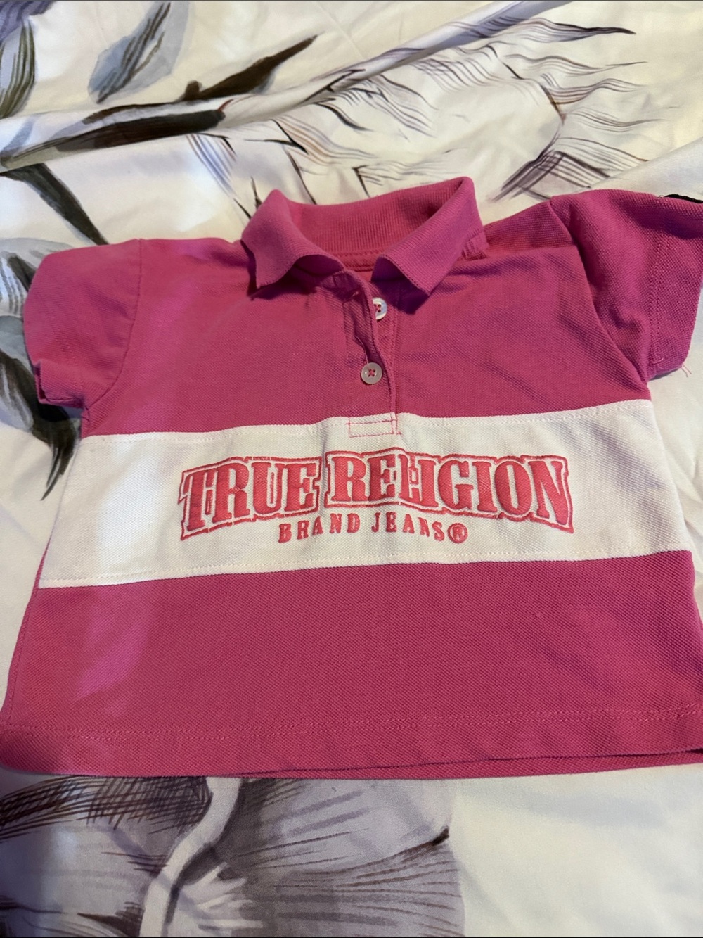 True Religion Kids Pink Polo with White Chest Stripe